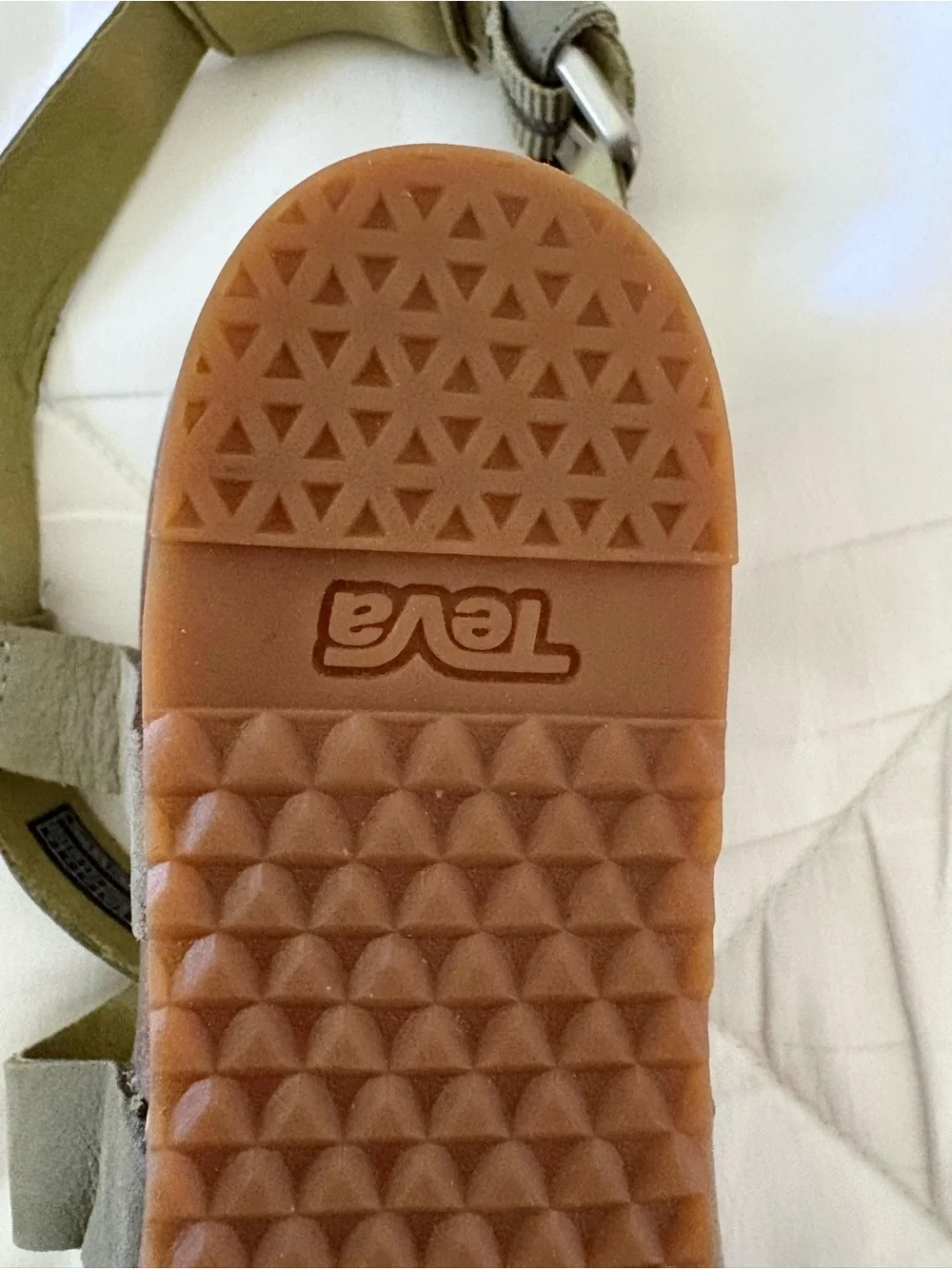 Teva Mahonia Cross Strap Wedge Sandal. Olive Green Suede Strap.